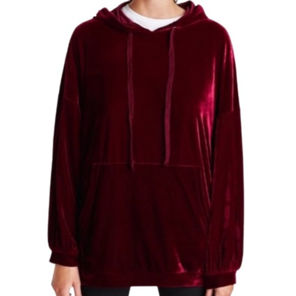 Zara Tops Zara Red Velvet Oversized Hoodie Poshmark